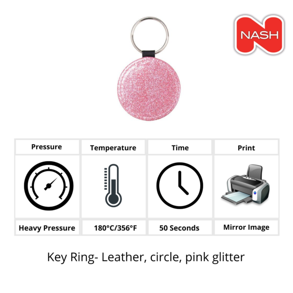 Keyring - Leather, circle - Pink Glitter
