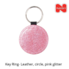 Keyring - Leather, circle - Pink Glitter