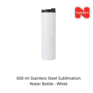 Water Bottle - 600ml - Straight - White Time and Temp